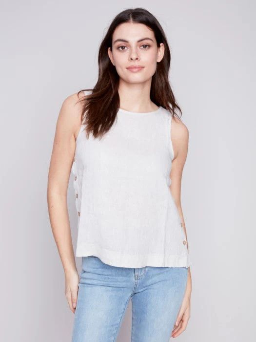 Charlie B Sleeveless Linen Top C4425T