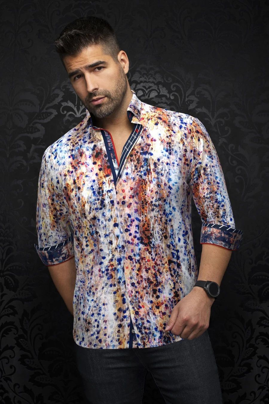 Au Noir L/S Stretch Sport Shirt, Color: Tongas/Multi, Size: Med