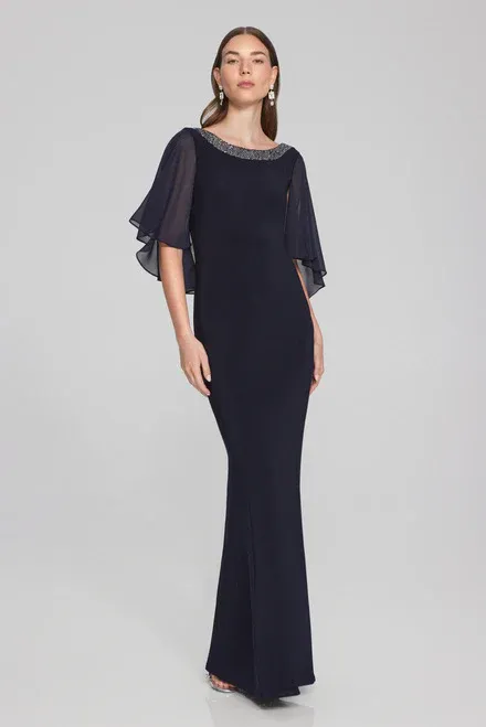 Ribkoff Silky Knit &amp; Chiffon Trumpet Gown - 241717