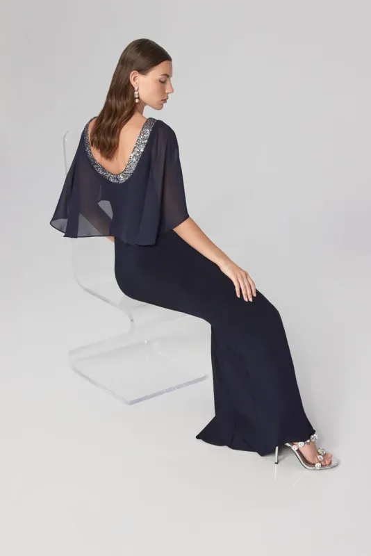 Ribkoff Silky Knit &amp; Chiffon Trumpet Gown - 241717