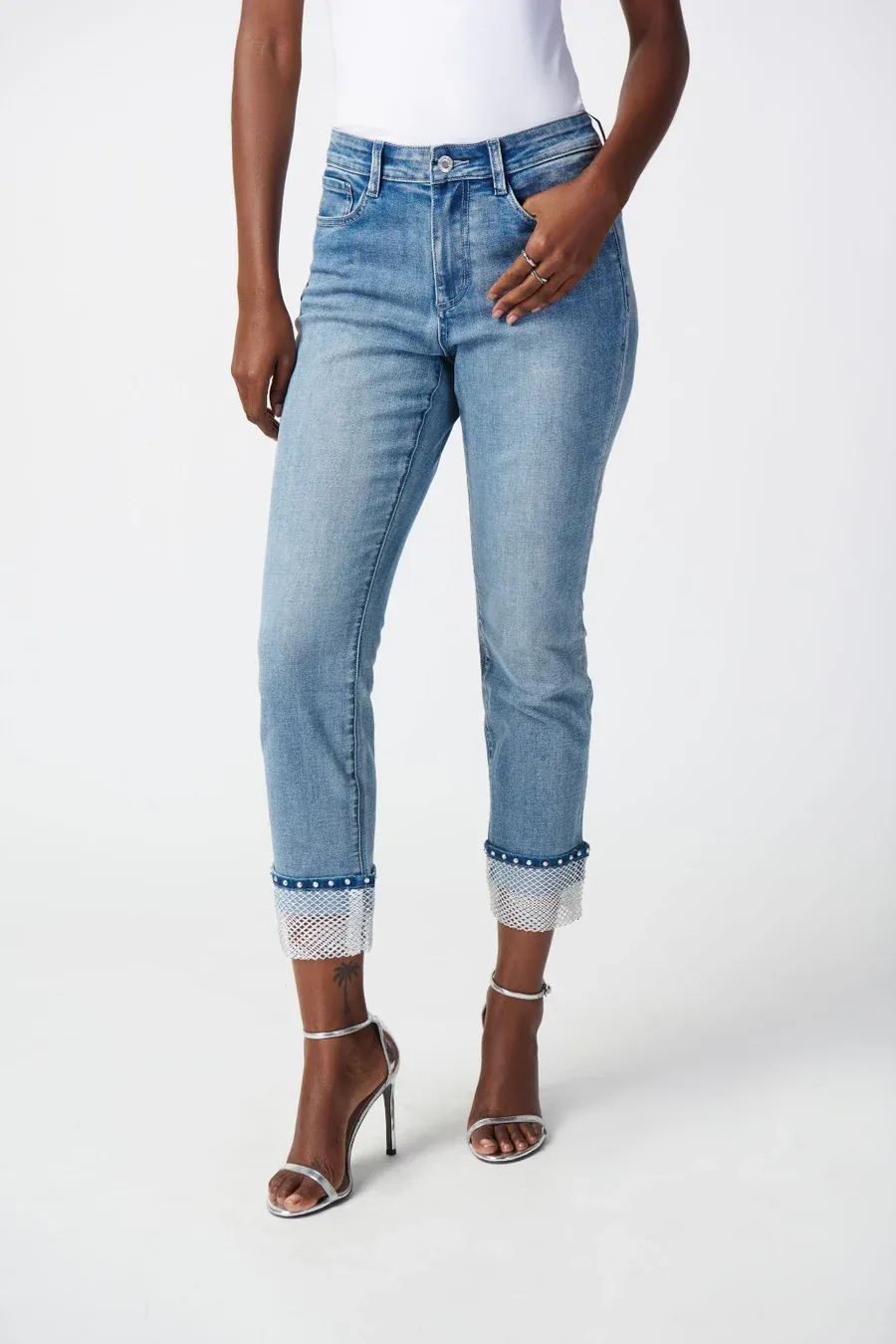 Ribkoff Slim Crop Jeans with Embellished Hem 241929