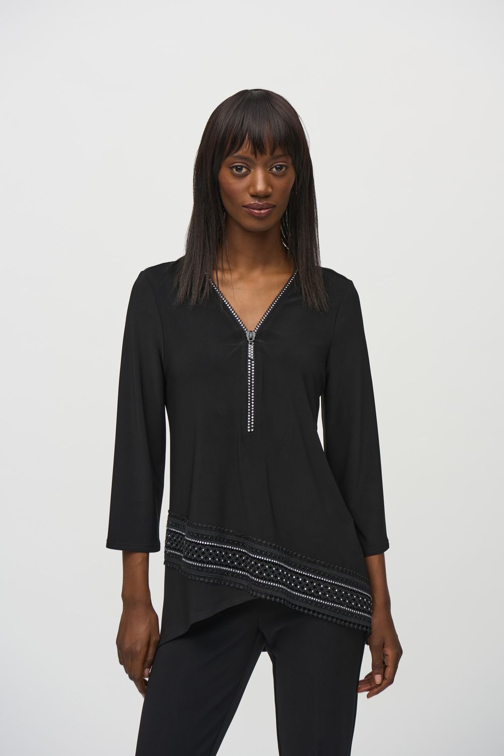 Ribkoff Zipper V-neck Top - 244026