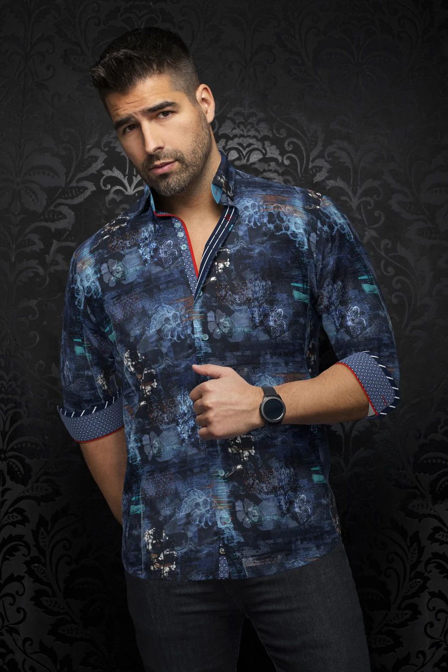 Au Noir Cotton Stretch L/S Shirt, Color: Brice/Turq, Size: Med