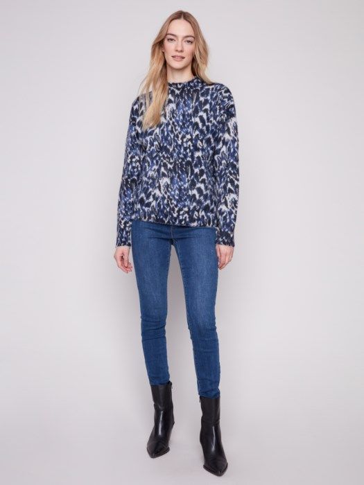 Charlie B Printed Mock Neck Sweater C2910