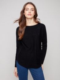 Charlie B Knit Sweater w/ Lace-Up Cuffs C2380Y
