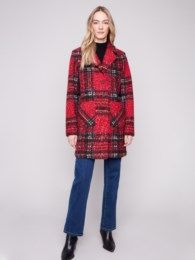 Charlie B Plaid Bouclé Knit Coat C6141Z