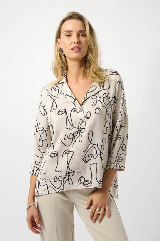 Ribkoff Abstract Face Print Boxy Top 253230