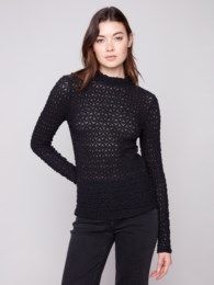 Charlie B Knit Lace Mock Neck Top C1371PK