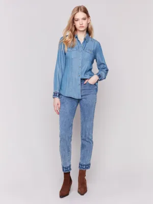 Charlie B - Denim Tencel Shirt w/ Embridered Cuffs