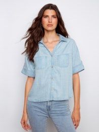Charlie B S/S Button Tencel Shirt - C4688