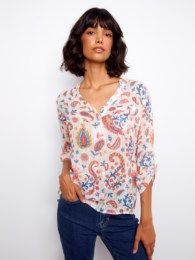 Charlie B Cotton Half-Button Blouse C4188