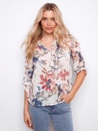 Charlie B Cotton Half-Button Blouse C4188