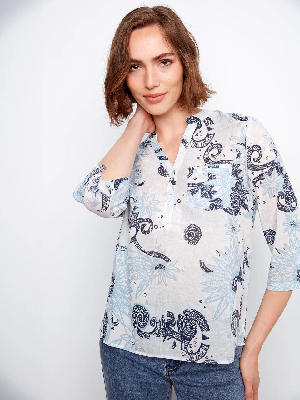 Charlie B Cotton Half-Button Blouse - C4188DR