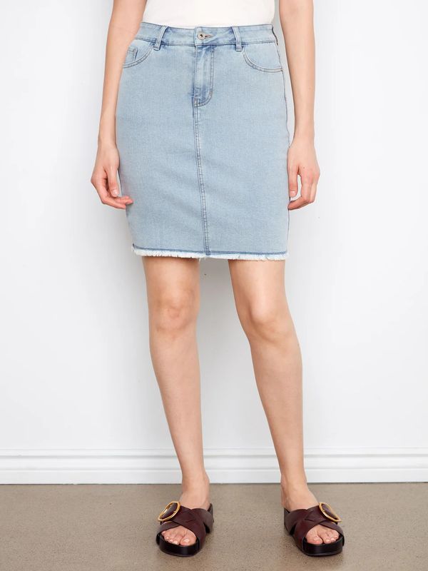 Charlie B Denim Skort with Frayed Hem C7042TT
