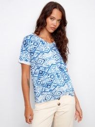 Charlie B - V-Neck T-Shirt w/ Knot Detail Hem C1335YPK