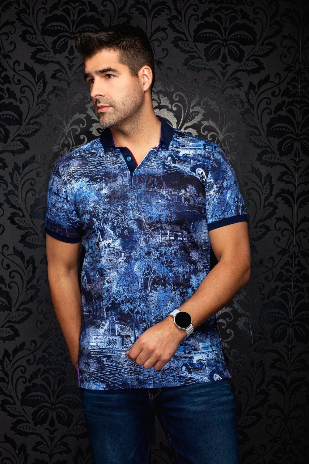 Au Noir 360 Stretch Patterned Polo - Draintree