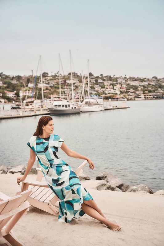 Ribkoff Textured Satin Geo Print Fit/Flare Dress 261251