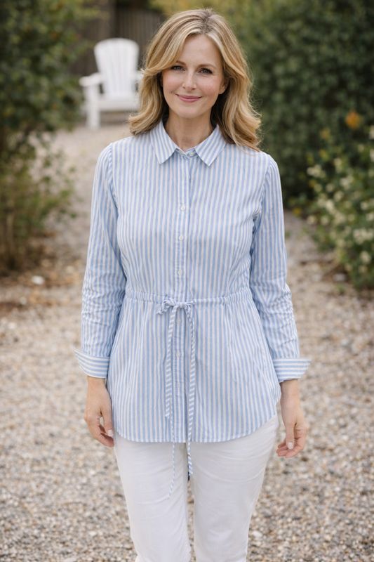 P/Z L/S Button Up Stripped Blouse - MOQ4019