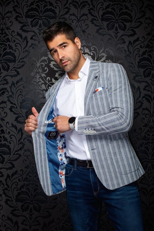 Au. Noir Stretch Sports Jacket w/ Stripe - Remy