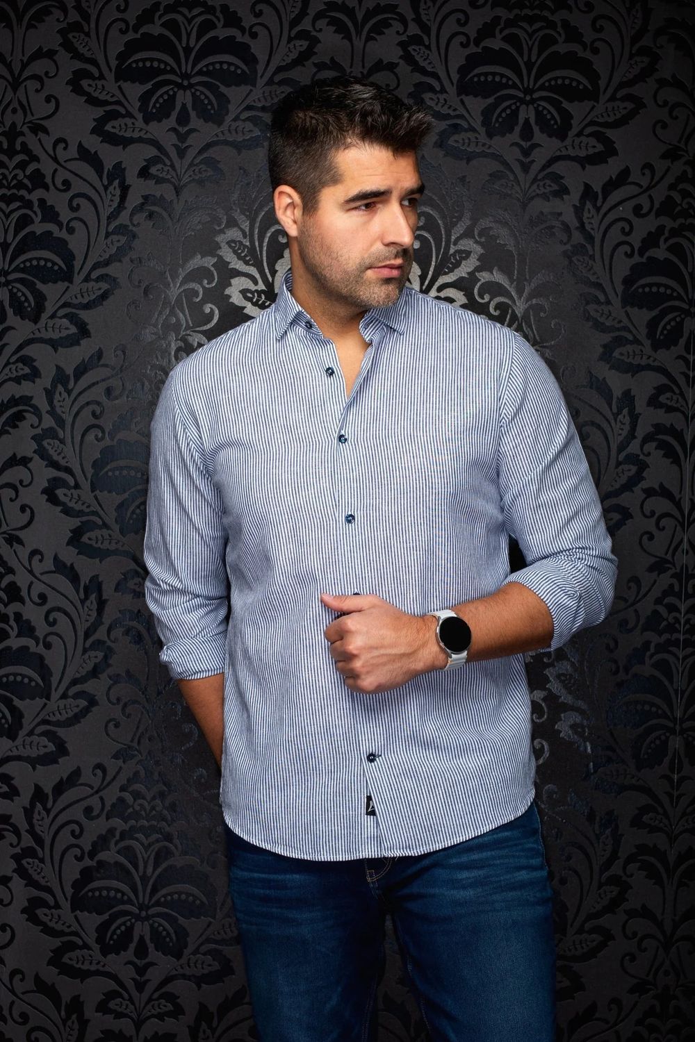 Au Noir L/S Cotton/Linen Sport Shirt - Bernal