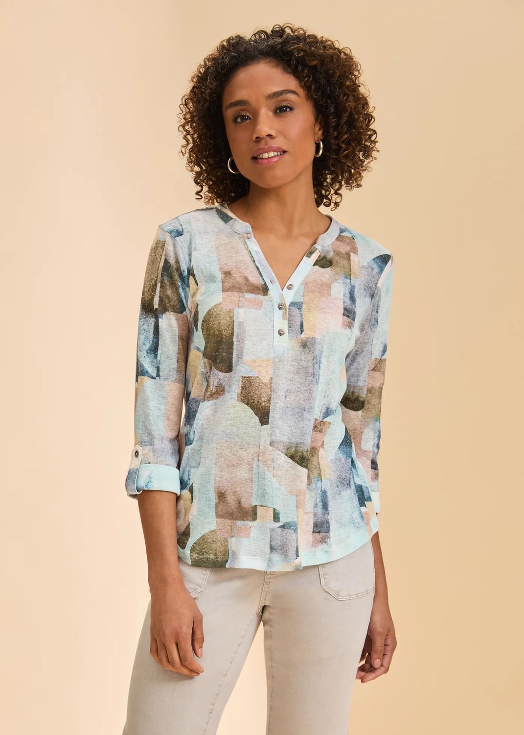 FDJ 3/4 Sleeve Henley Top 3902350