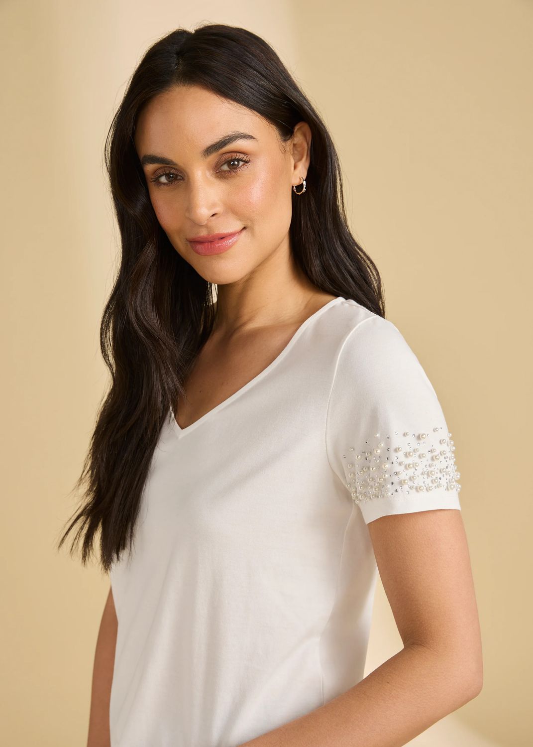 FDJ Pearl Embellished V-Neck Top - 3162165