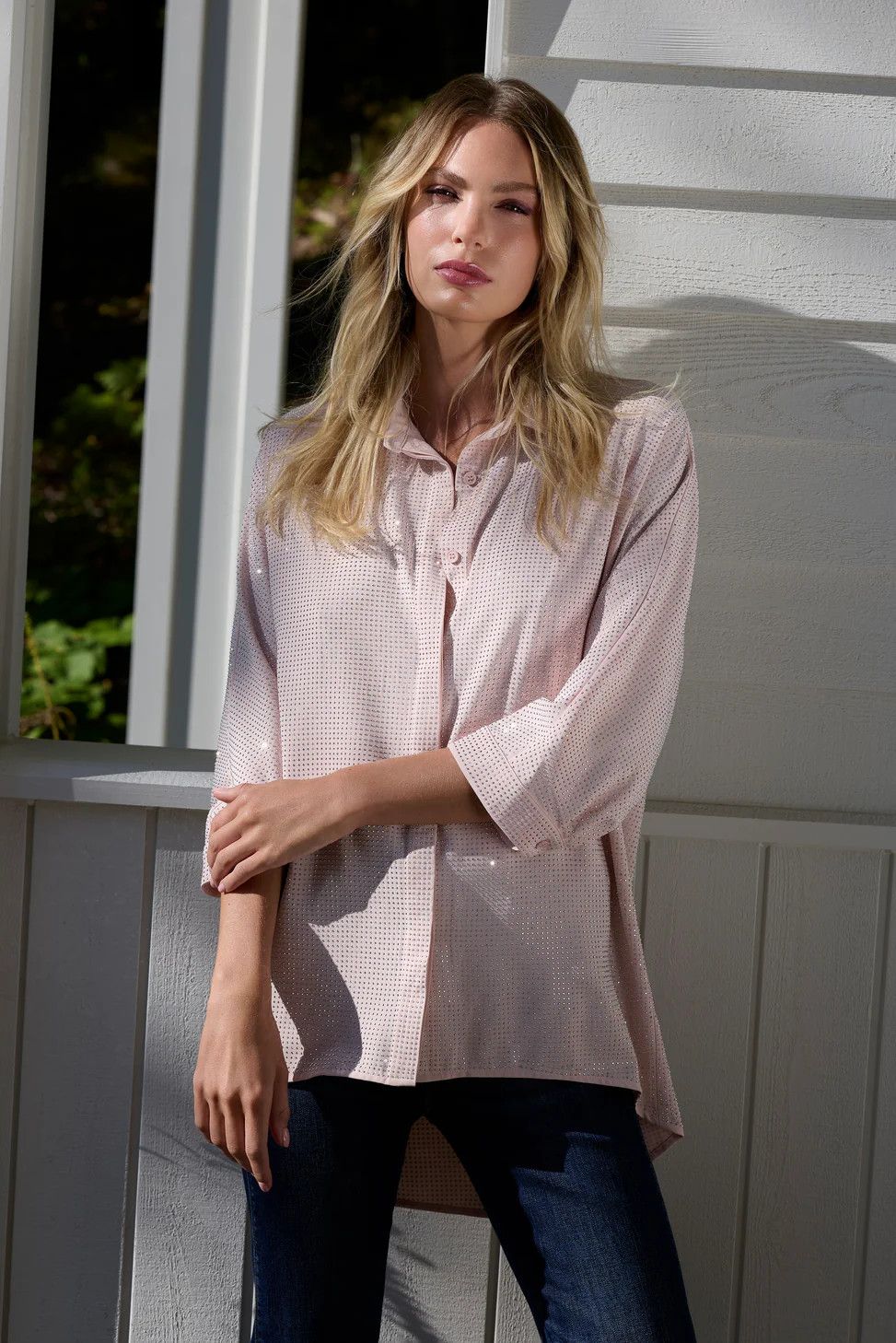 Lyman Embellished 3/4 Sleeve Blouse 266514