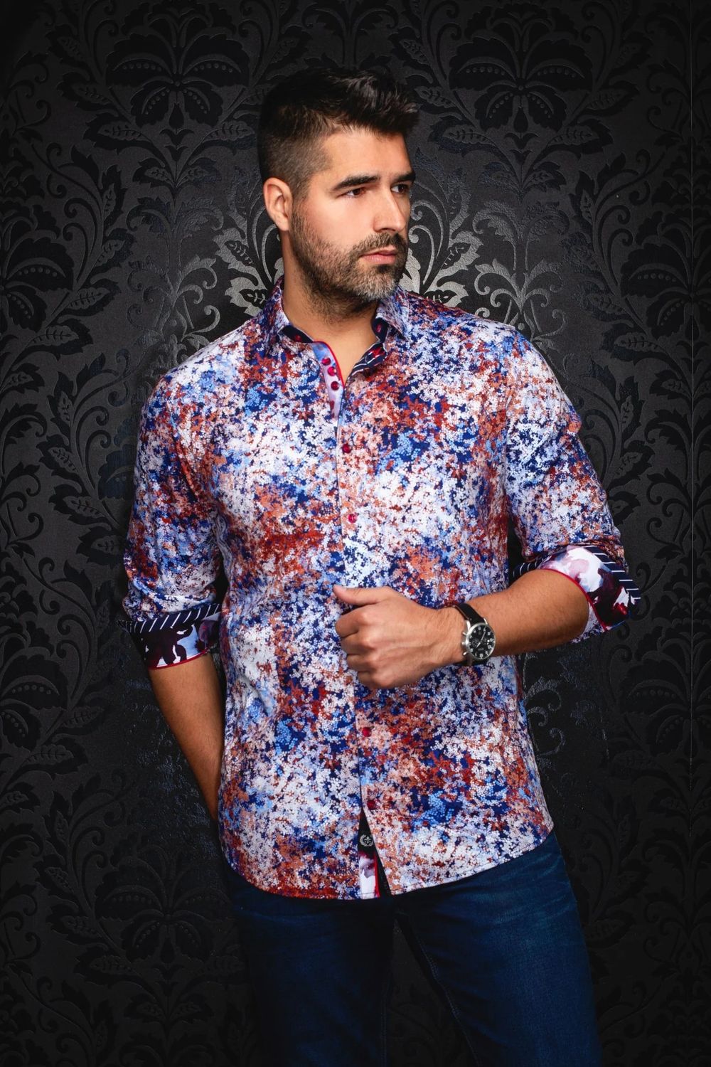 Au Noir L/S Cotton Stretch Sport Shirt - Confetti