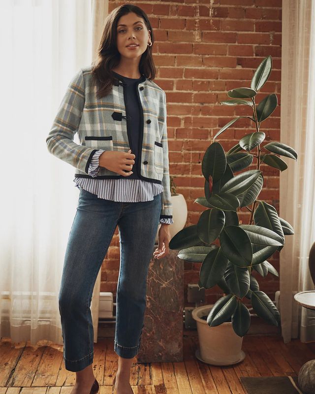 FDJ Plaid Collarless Jacket - 1965178