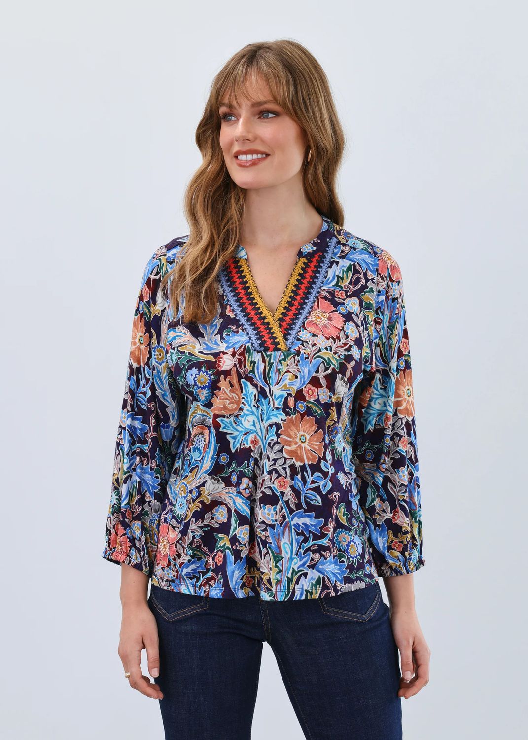 FDJ 3/4-Sleeve Embellished Neck Top - 3188153