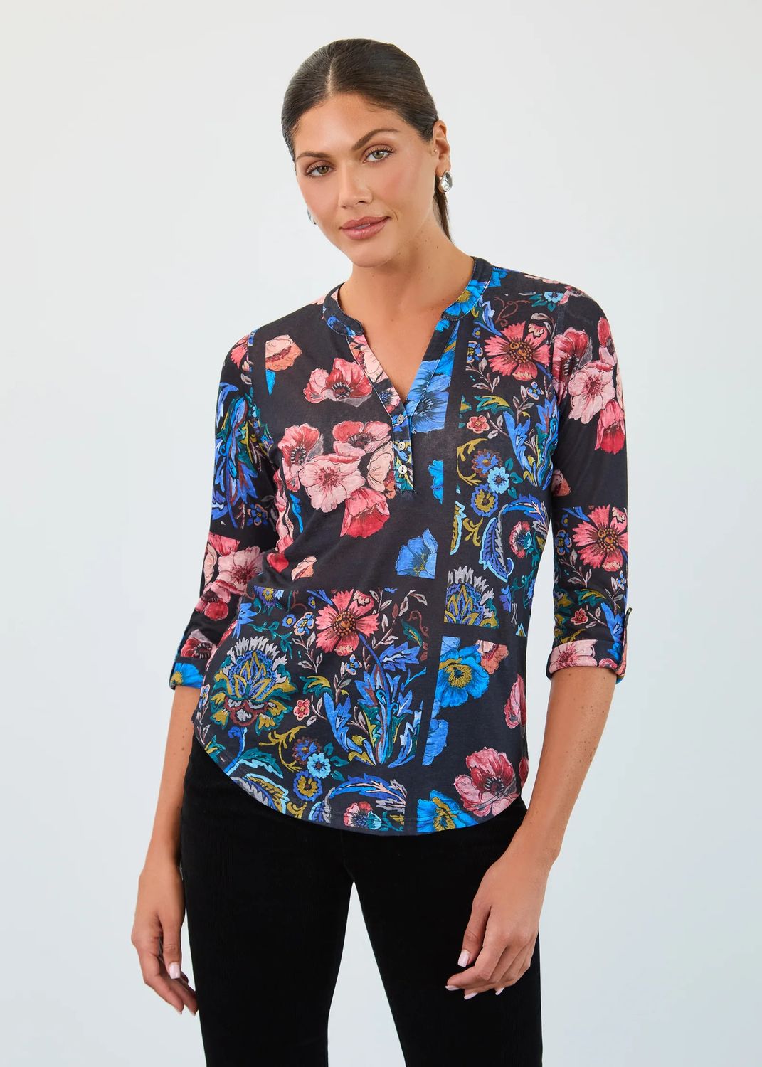 FDJ 3/4 Sleeve Henley Top - 3799451