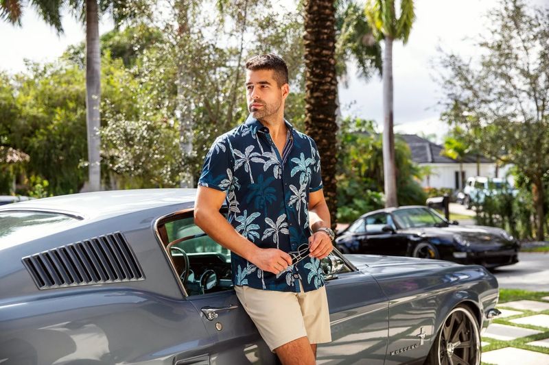 Au Noir S/S Cotton Stretch Sport Shirt - Azure