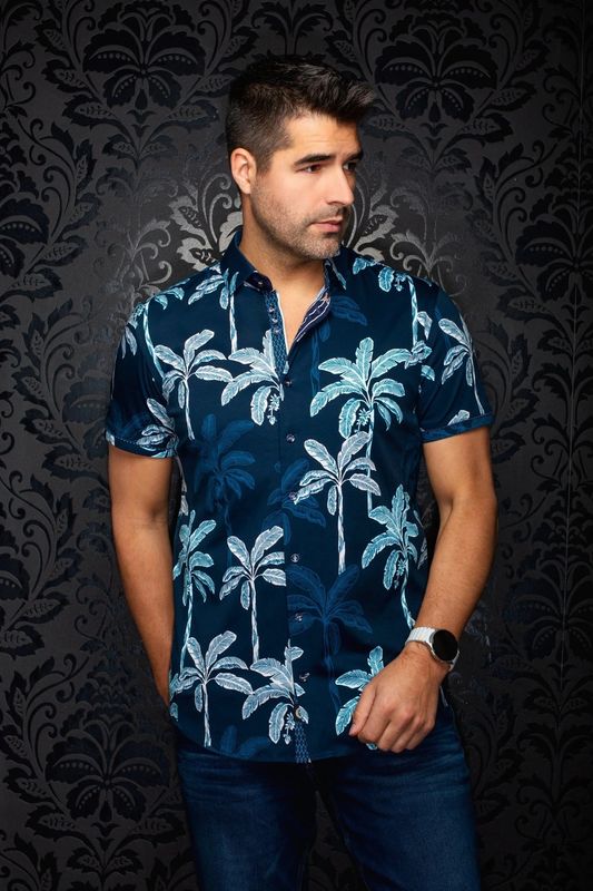 Au Noir S/S Cotton Stretch Sport Shirt - Azure