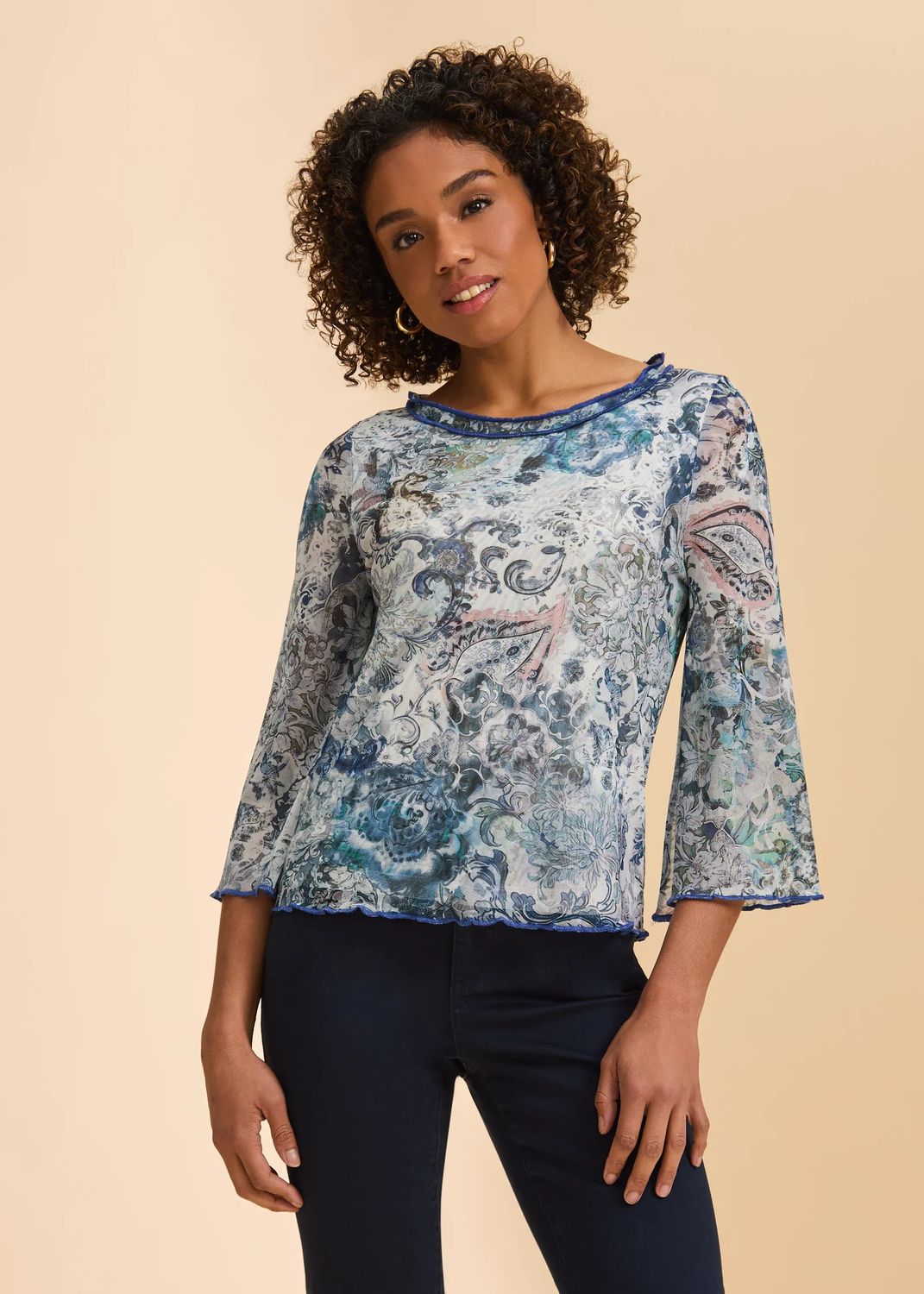 FDJ 3/4 Sleeve Boat Neck Top 3980603