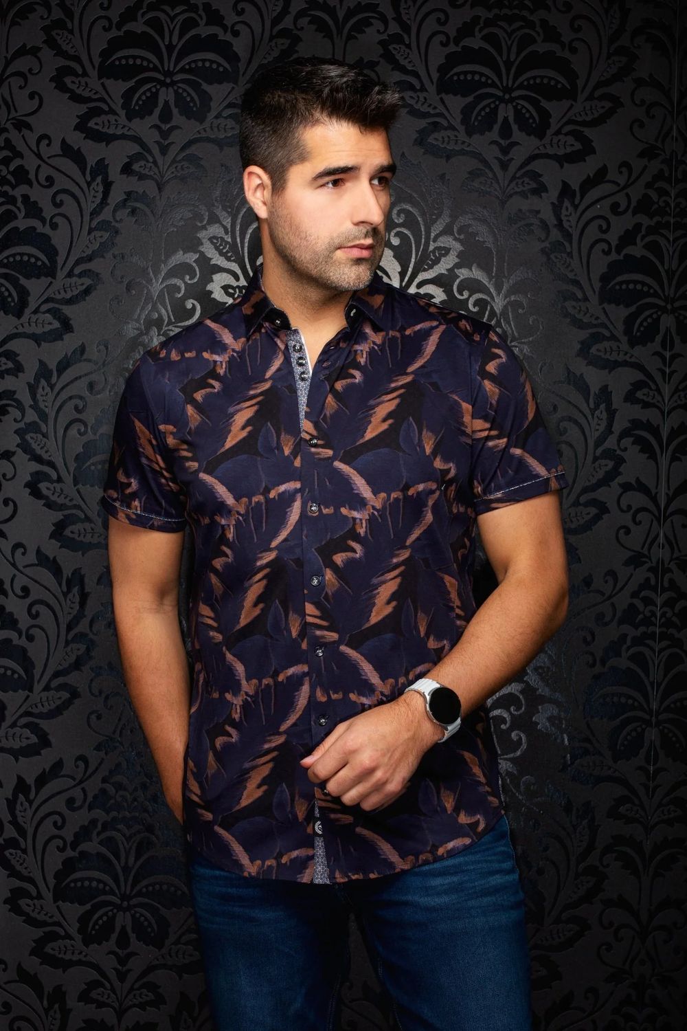 Au Noir S/S Cotton Stretch Sport Shirt - Silvercliff