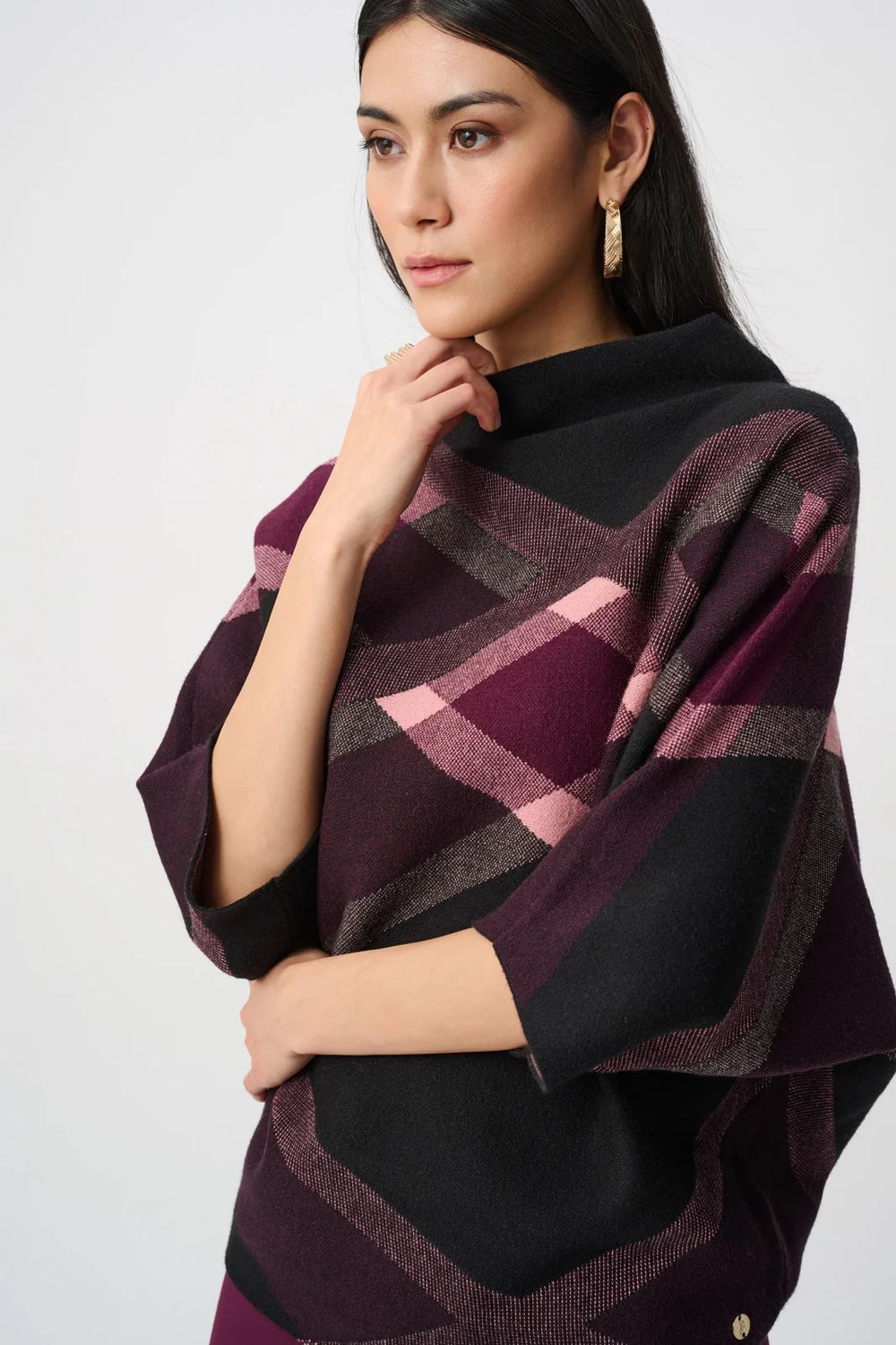 Ribkoff Brushed Plaid Funnel-Neck Sweater 263947-178
