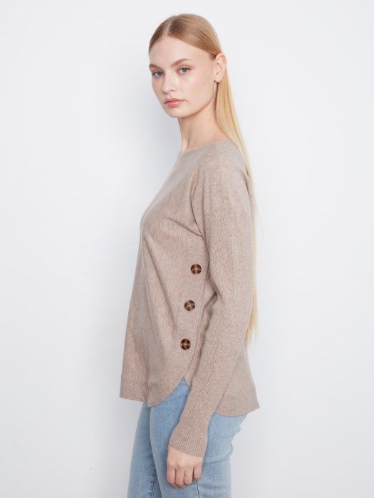 Charlie B Boat Neck Sweater w/Side Button C2871R-464A-912