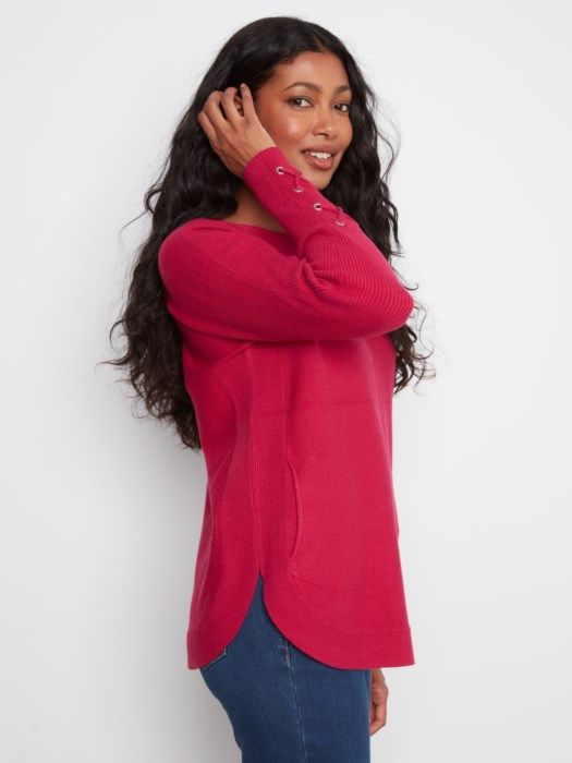 Charlie B Sweater w/ Lace-Up Cuffs C2380YR-464A-269