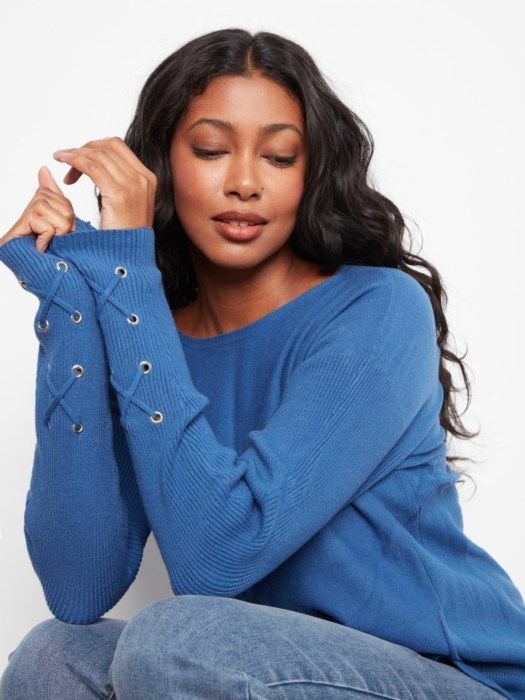 Charlie B Sweater w/ Lace-Up Cuffs C2380YR-464A-330