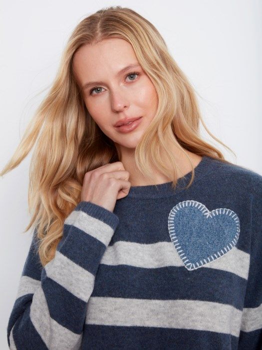 Charlie B Crew Neck Sweater w/ Heart C2990-018C-P430