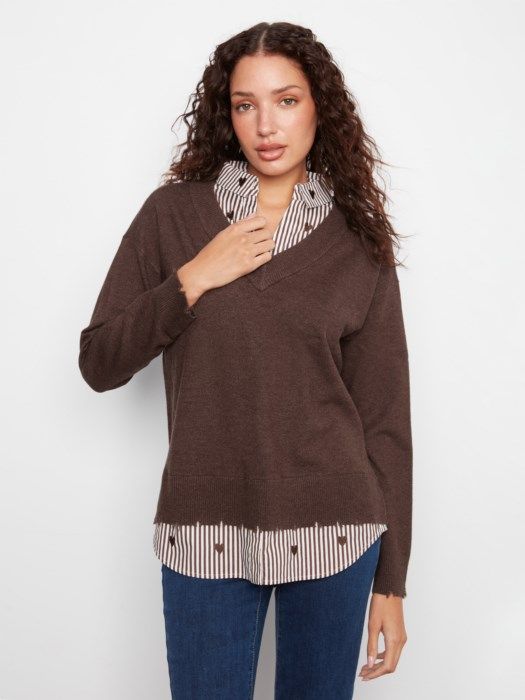 Charlie B Sweater w/ Shirt Collar C2568RP-464A-432