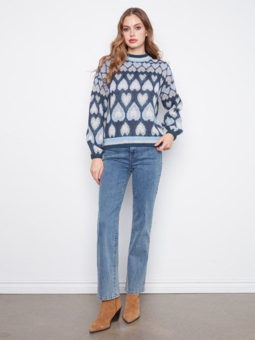 Charlie B Heart Jacquard Sweater C2175-820C-P117
