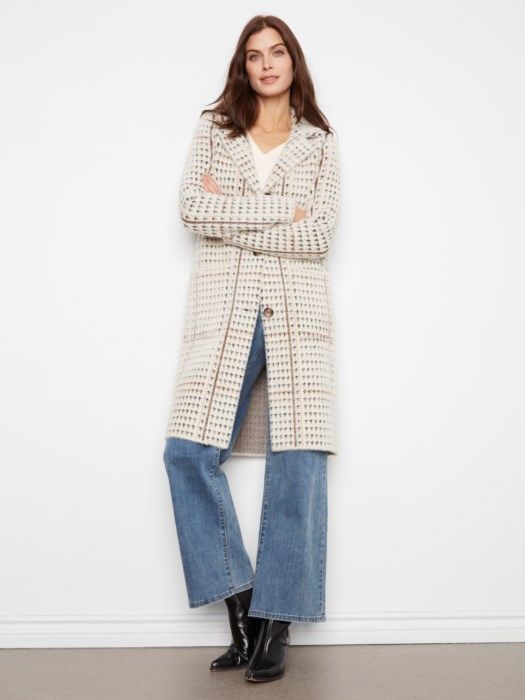 Charlie B Long Plaid Knit Coatigan C6326RR-950B-P541