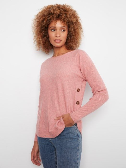 Charlie B Boat Neck Sweater w/Side Button C2871R-464A-088