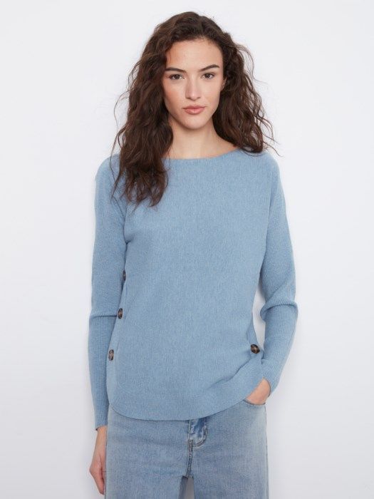 Charlie B Boat Neck Sweater w/Side Button C2871R-464A-095