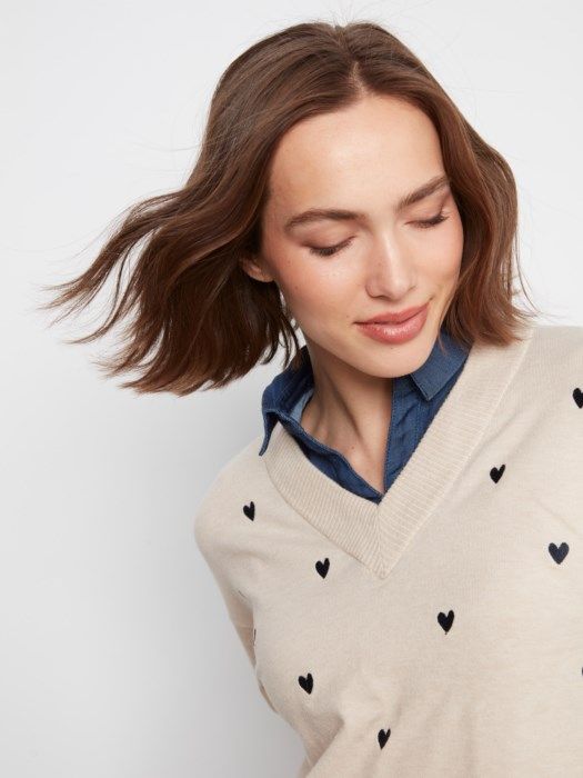 Charlie B Layered Sweater w/ Hearts C2084-464A-P371