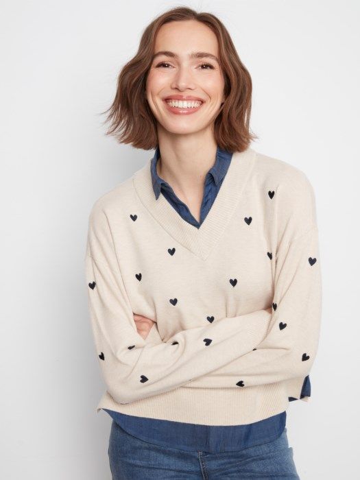 Charlie B Layered Sweater w/ Hearts C2084-464A-P371