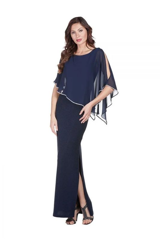 Lyman Rhinestone Trim Chiffon Overlay Gown 179257