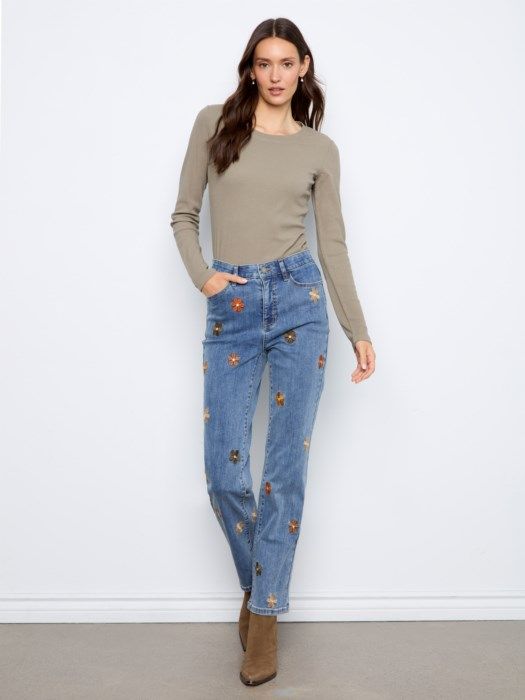 Charlie B Jeans w/ Floral Embroidery C5821-431A-156
