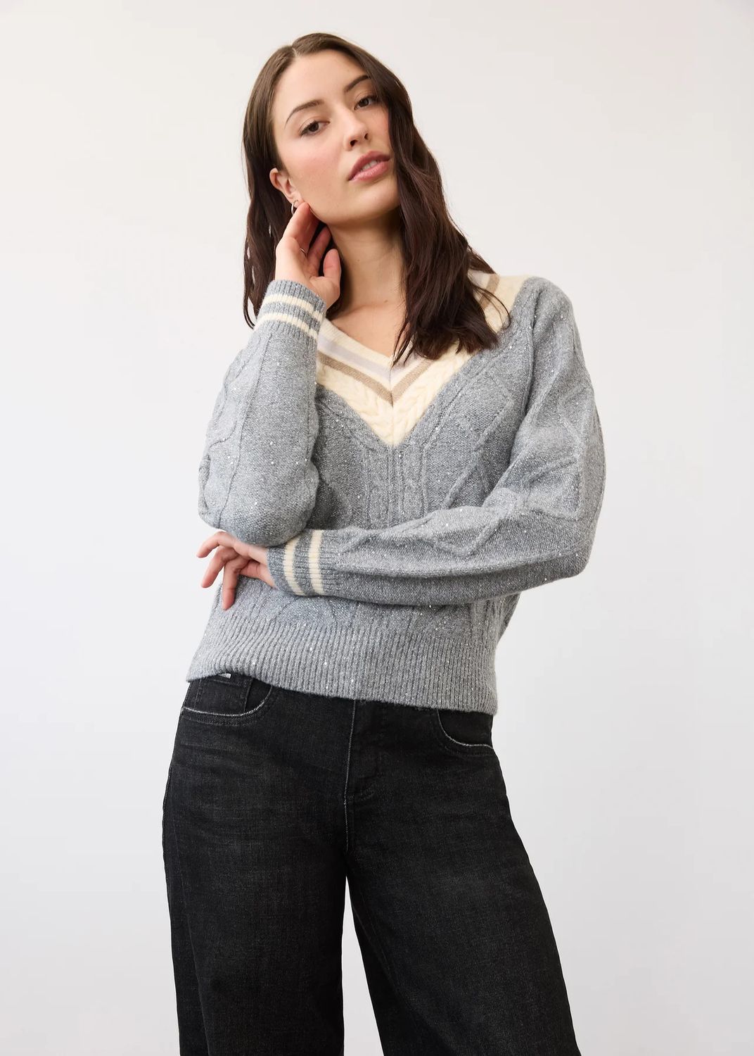 FDJ Sparkle V-Neck Sweater 1091876